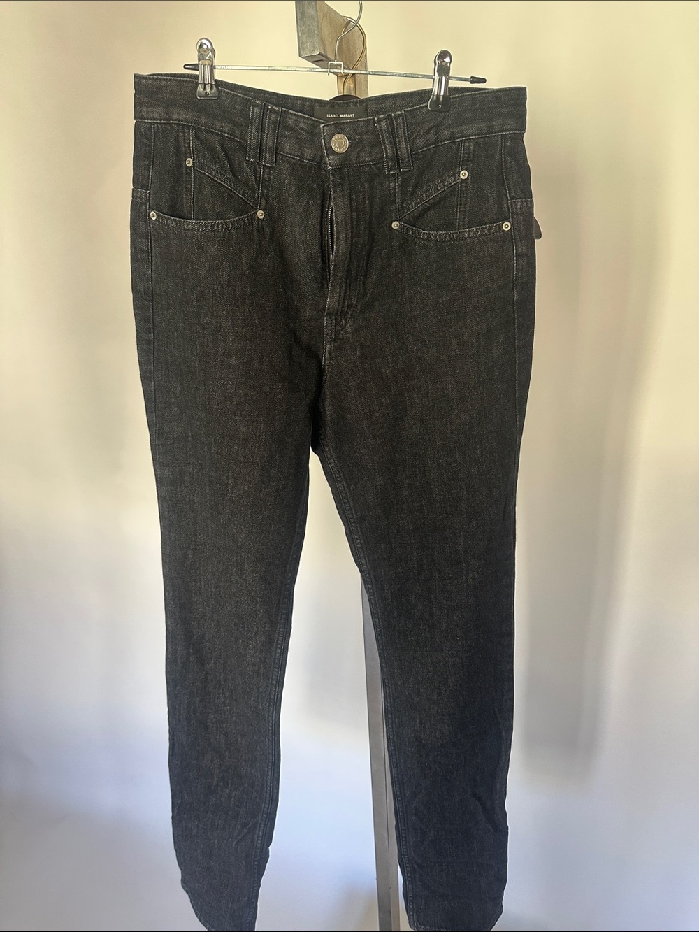 Isabel Marant Black High-Waist Straight Leg Jeans Nominica Trousers Sz 40